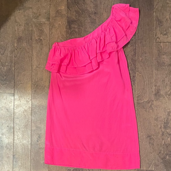 100% Silk Neon Pink Frill Dress - Sz 4 - Picture 2 of 3